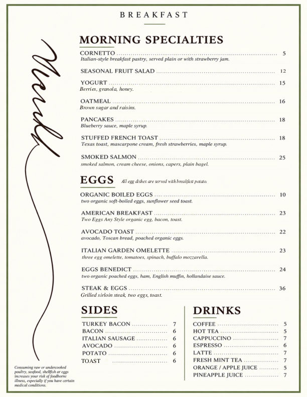 House of Domes Breakfast Menu, page 1 of 2